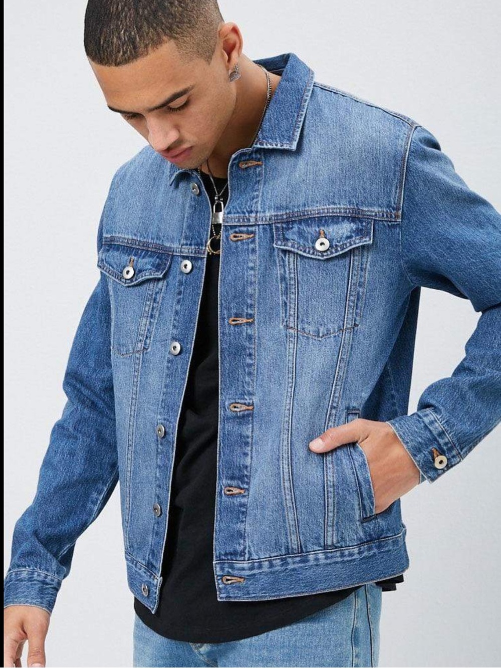 Forever 21 Men's Classic Light Blue Denim Jacket